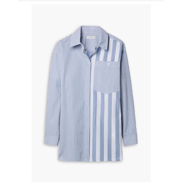 Lafayette 148 New York Scout Patchwork-Effect Striped Cotton-Poplin Shirt sz XS